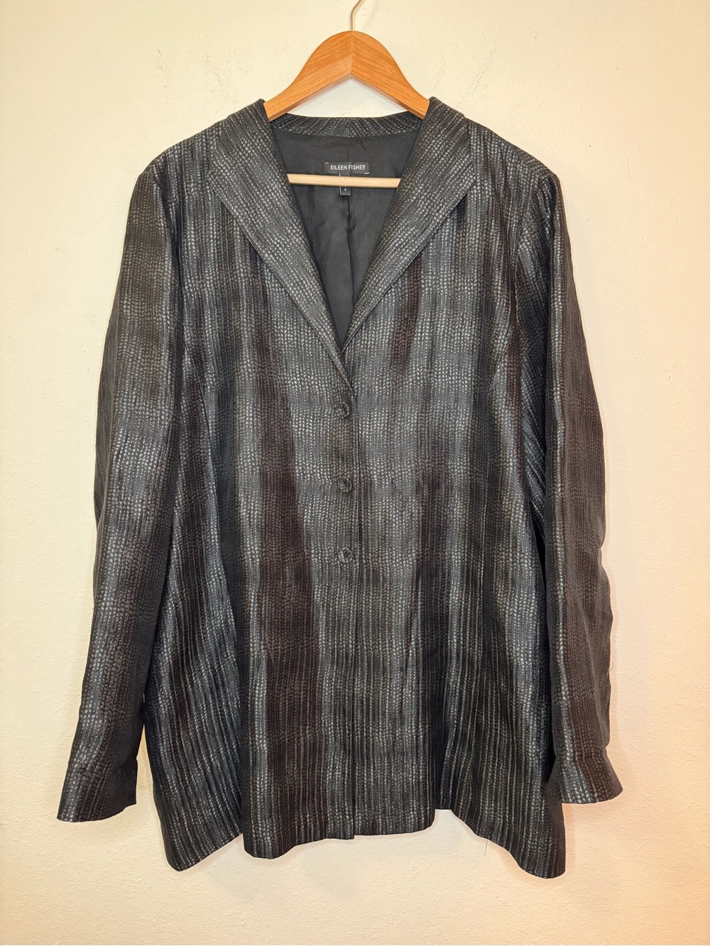 Eileen Fisher Silk Metallic Black & Silver Striped Blazer